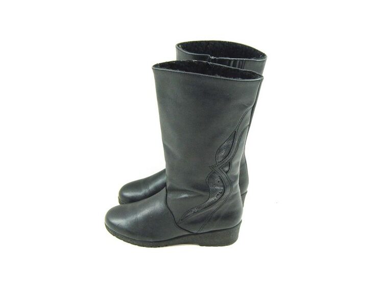 80s Wedge Heel Leather Boots