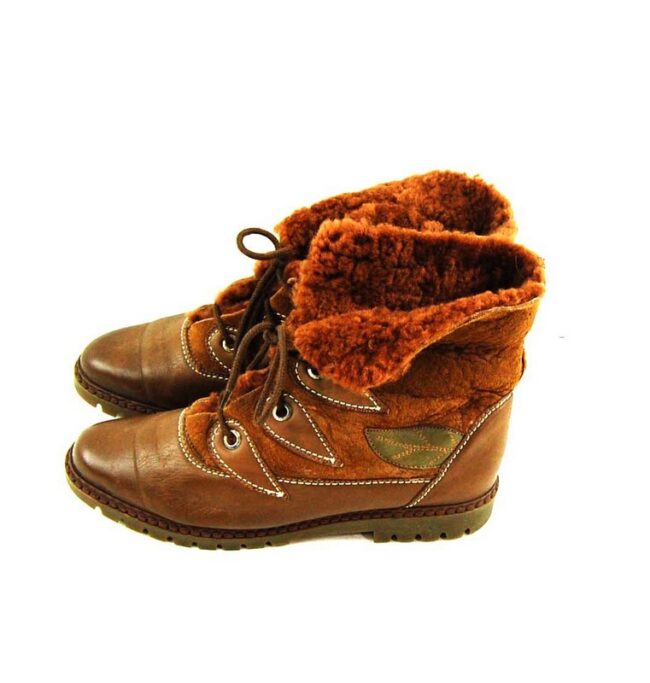 80s Faux Fur Lace Up Ankle Boots