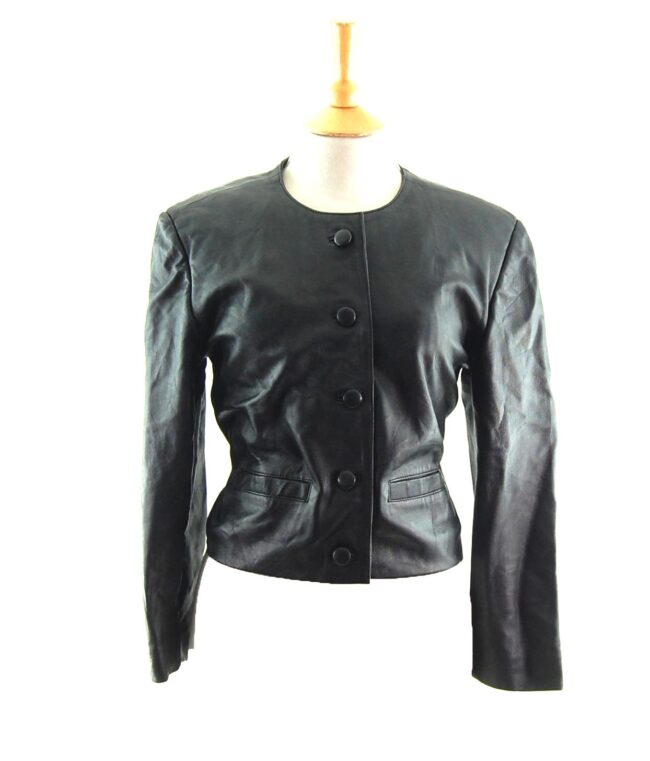 80s Cropped Collarless Leather Jacket