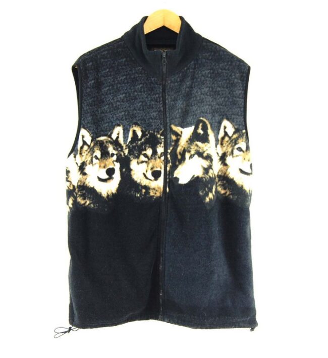 Mens Wolf Print Fleece Gilet