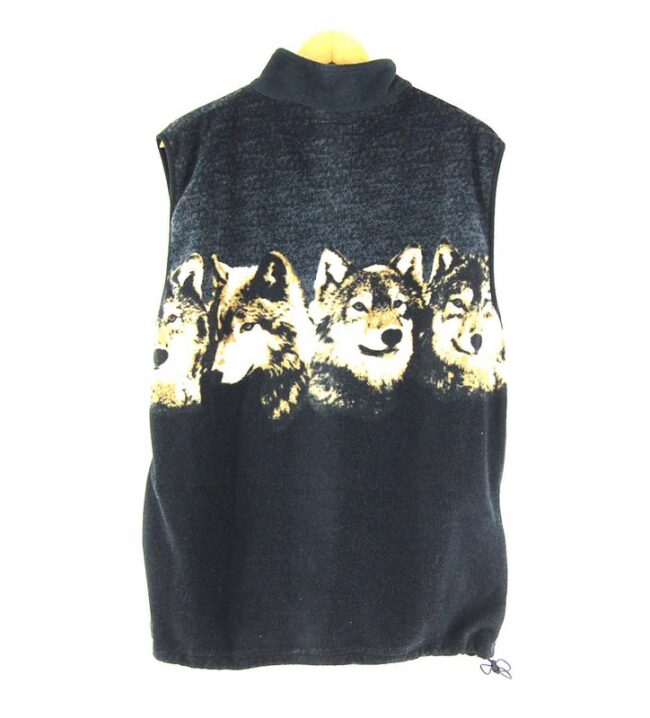 Back of Mens Wolf Print Fleece Gilet