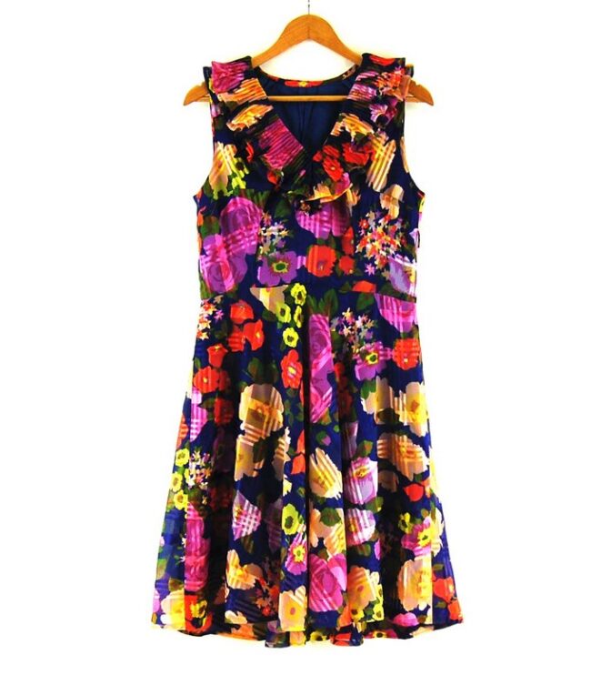 70s Flounce Neck Dress