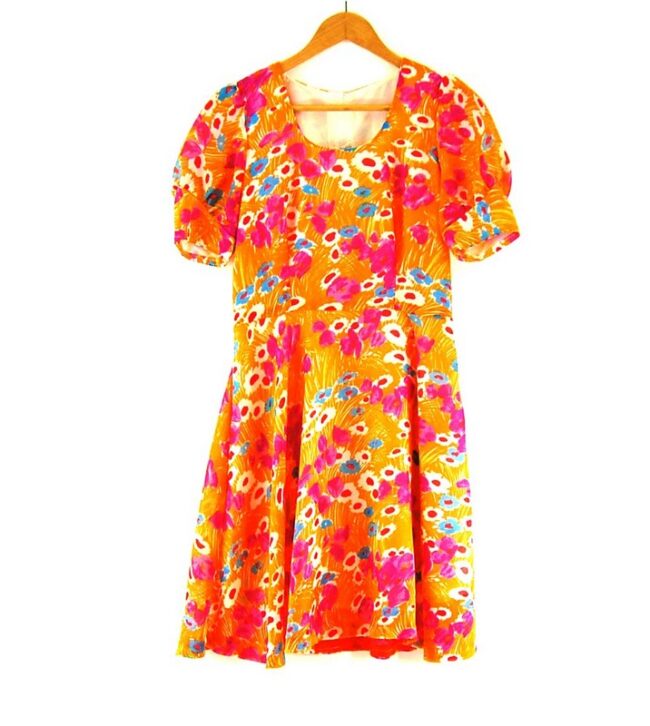 70s Orange Floral Dress