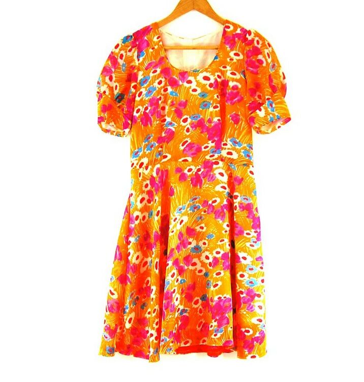 70s Orange Floral Dress