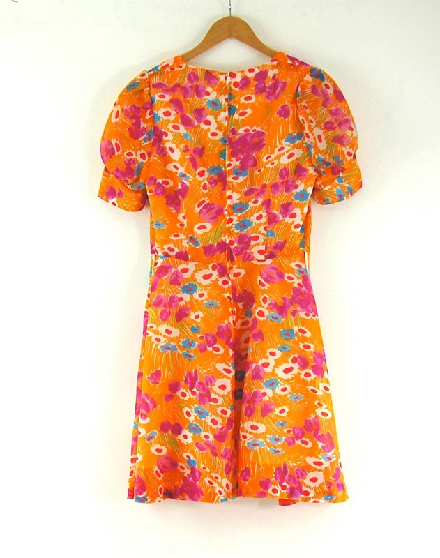 Back of 70s Orange Floral Dress