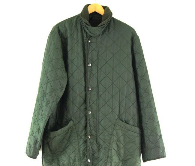 Close up of Barbour Quilted Jacket Dark Green