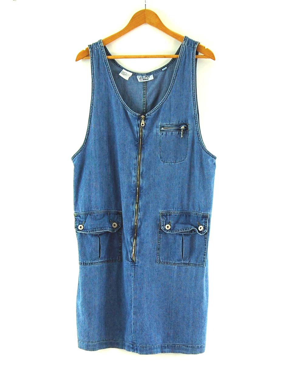 90s Denim Pinafore Dress UK 16 Blue 17 Vintage Clothing