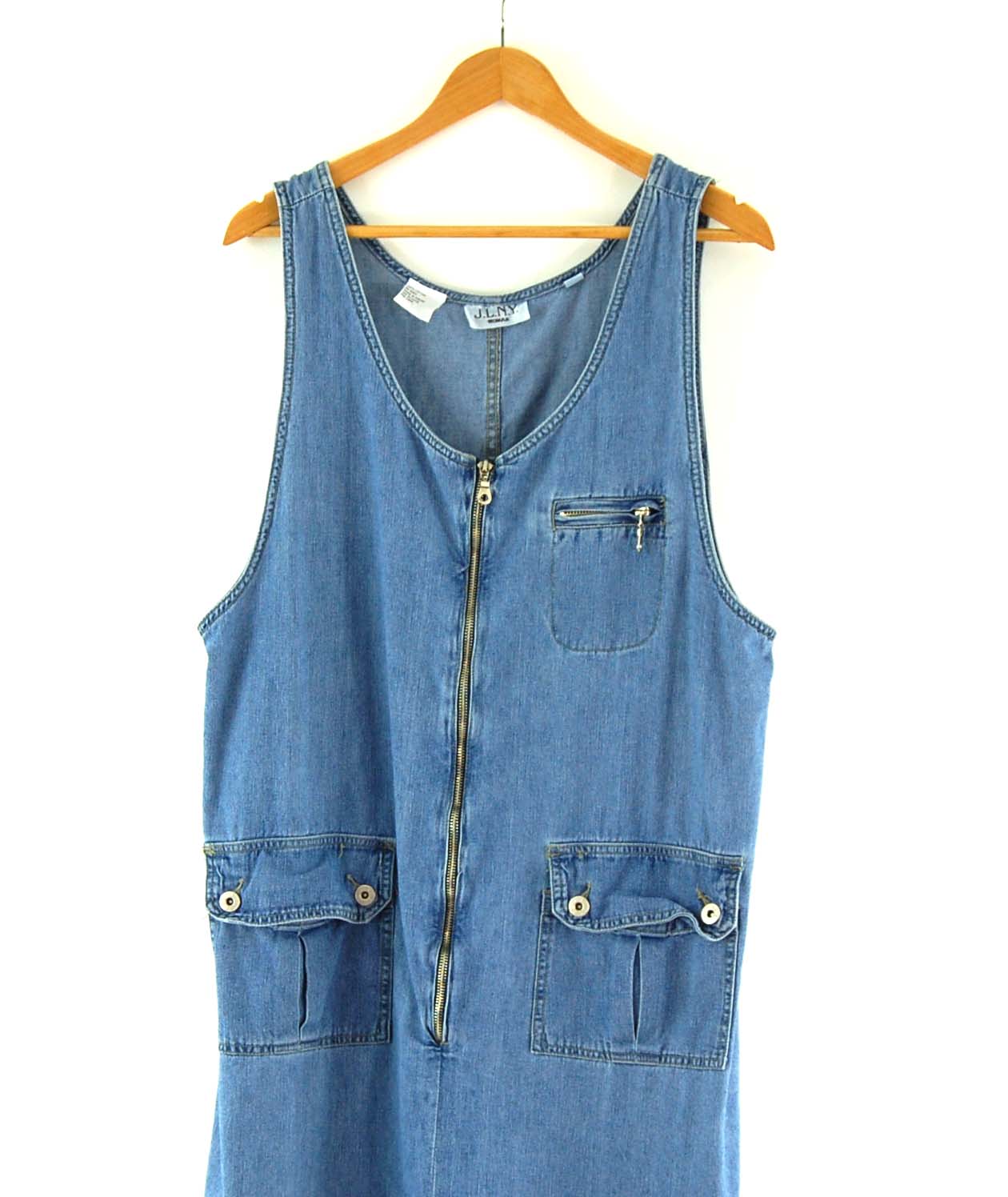 90s Denim Pinafore Dress UK 16 Blue 17 Vintage Clothing