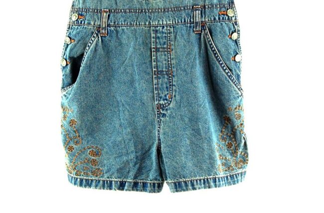 Close up ofBlue Embroidered Short Dungarees Womens.