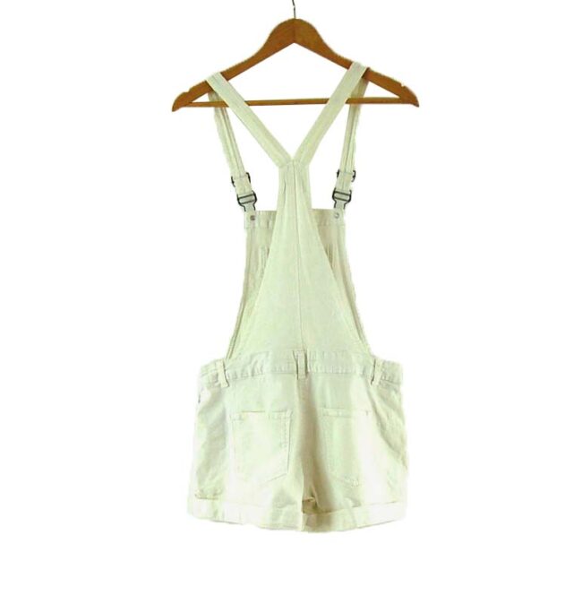 Back of Womens white Cropped Funky Dungarees