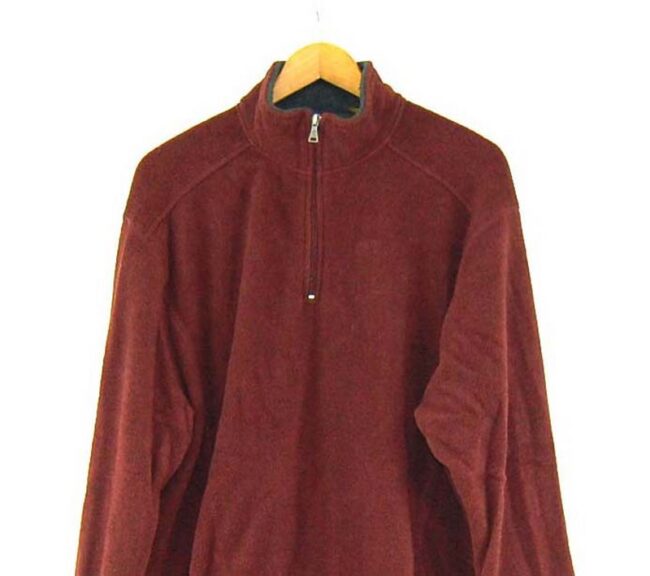 Close up of Burgundy St Johns Bay 1 4 zip fleece vintage