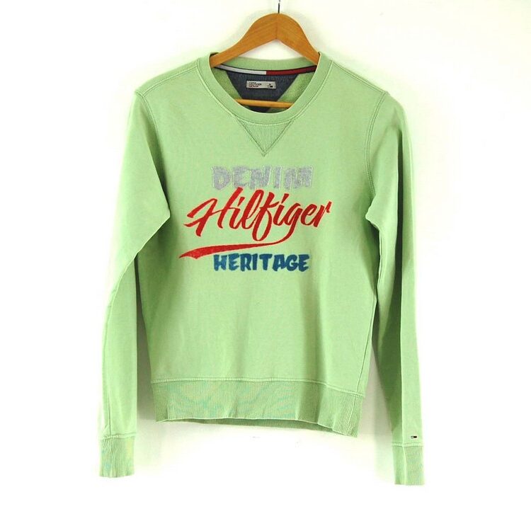 Ladies Green Crew Neck Tommy Hilfiger Denim Sweatshirt