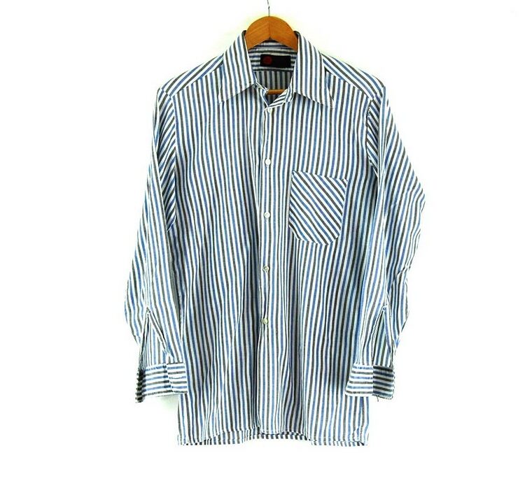 70s Blue and Grey Striped Shirt