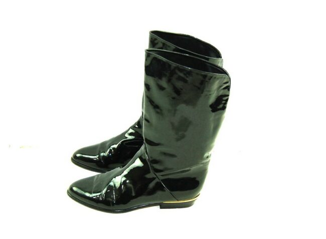 80s Black Patent Leather Boots