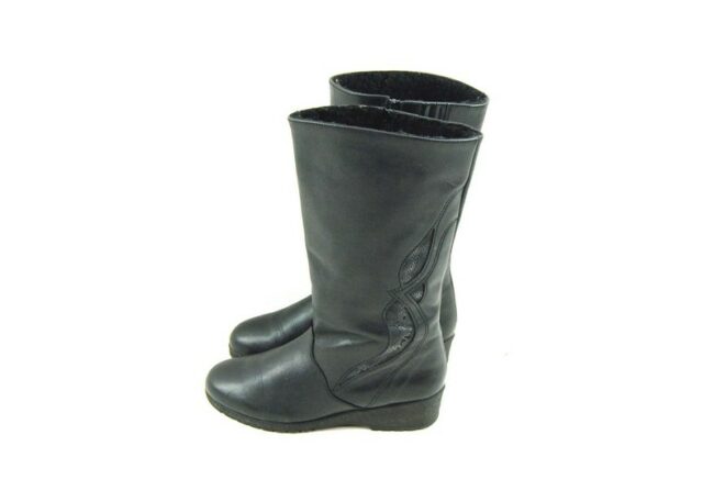 80s Wedge Heel Leather Boots