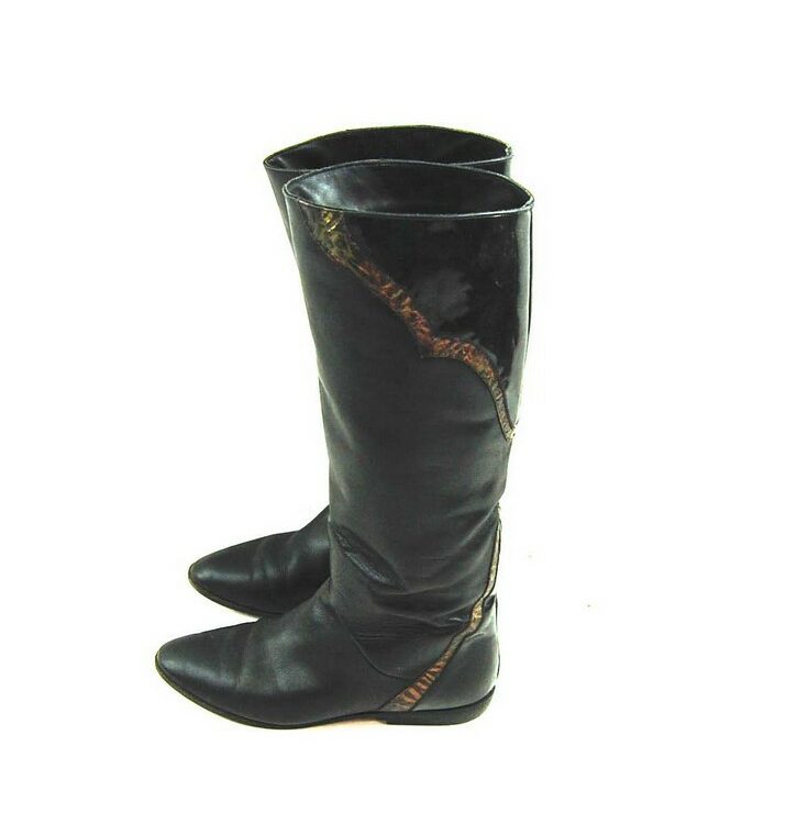 80s Flat Patchwork Leather Boots