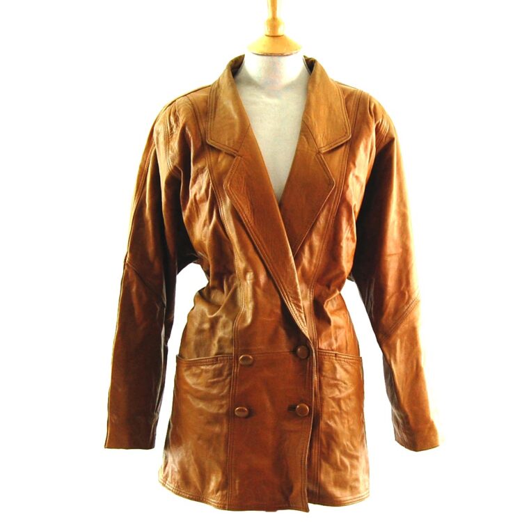 80s Brown Double Breasted Leather Jacket