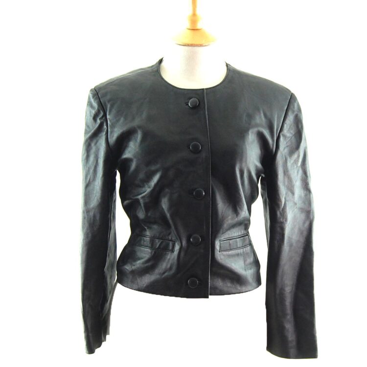 80s Cropped Collarless Leather Jacket