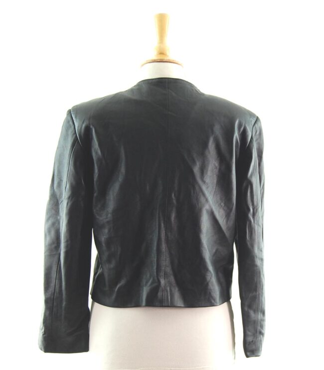 80s Cropped Collarless Leather Jacket back