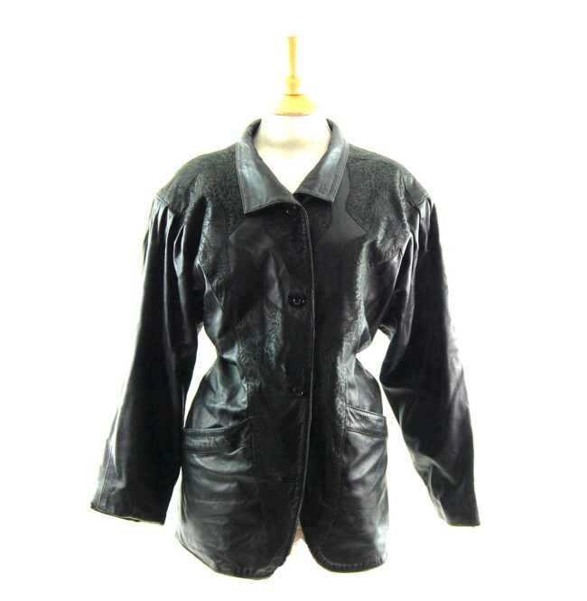 80s Leather Jacket with Floral Pattern
