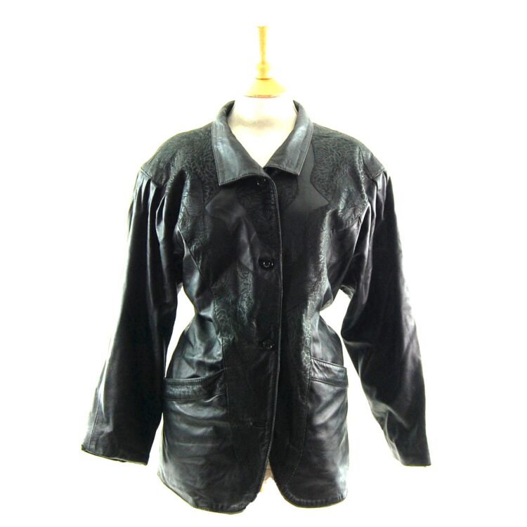 80s Leather Jacket with Floral Pattern