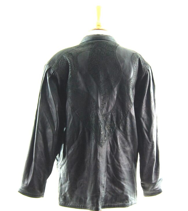 80s Leather Jacket with Floral Pattern close up back