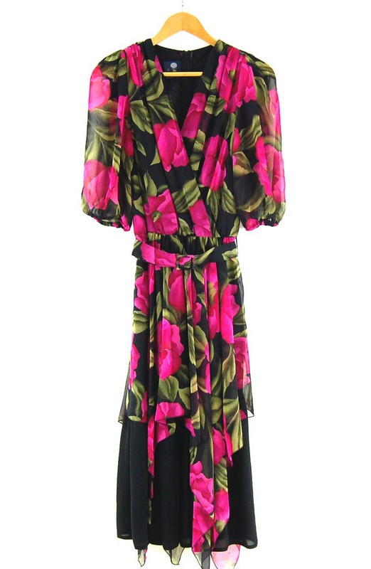 80s Rose Print Dress