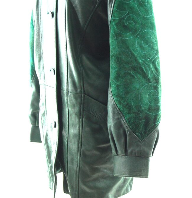 80s Green Suede and Leather Jacket sleeve detail