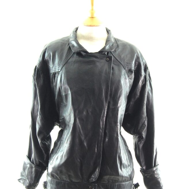 80s Leather and Faux Snakeskin Jacket close up
