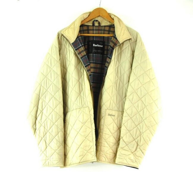 Close up of Beige Quilted Barbour Flyweight Jacket