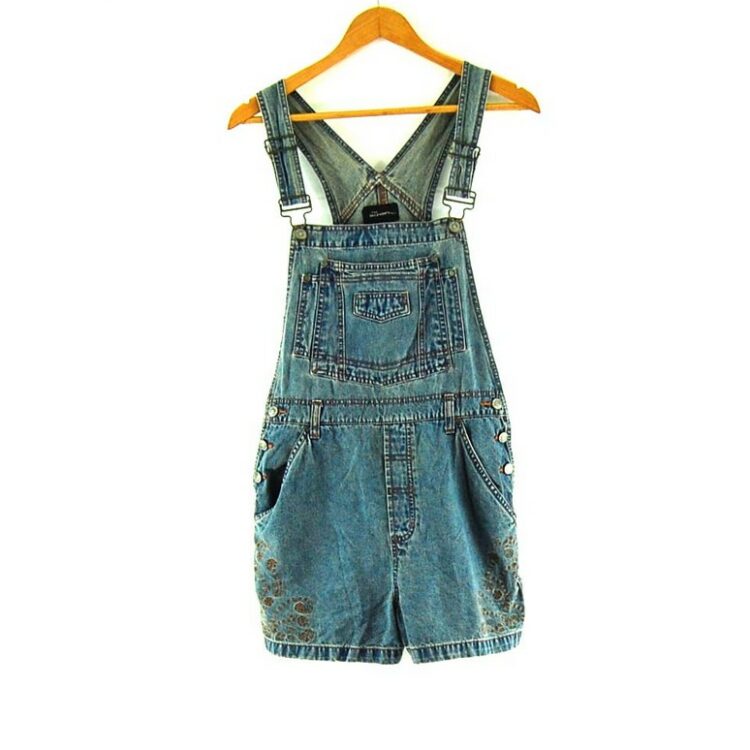 Blue Embroidered Short Dungarees Womens.