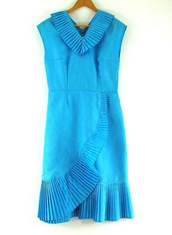 Blue 70s Dress with Pleats