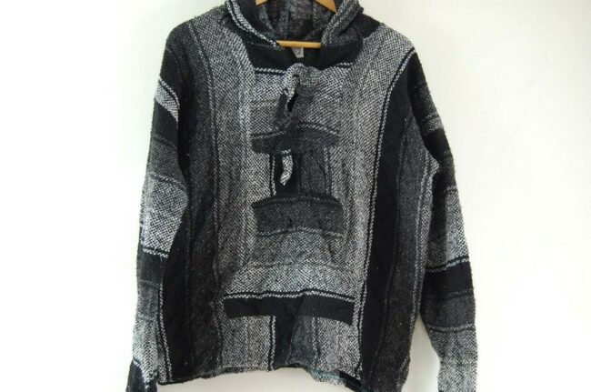 Black And Grey Baja Hoodie - UK Size L - Blue 17 Vintage Clothing