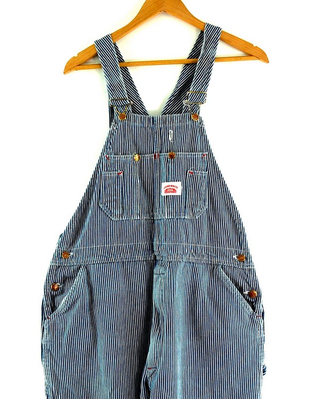 Close up of Round House Striped Denim Dungarees