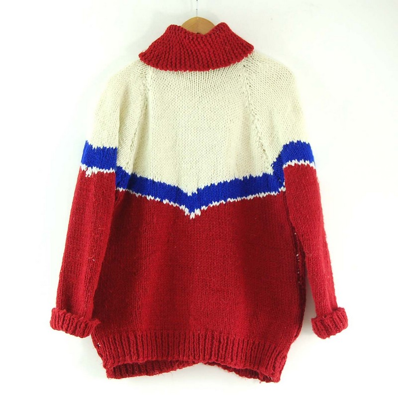 Red Cowichan Sweater- UK XL - Blue 17 Vintage Clothing