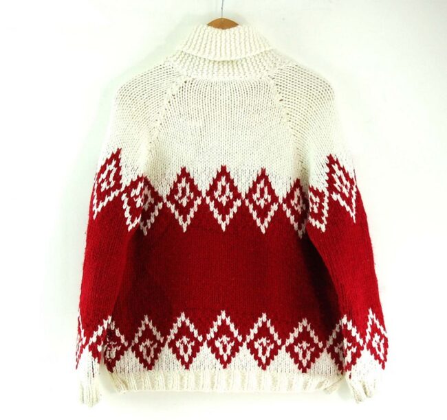 Back of 80s Red and White Cowichan Sweater