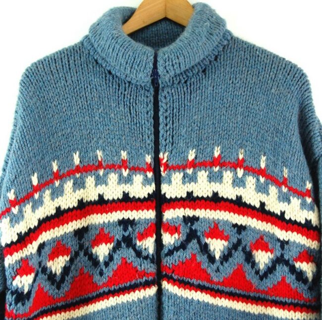 Front close up of 80s Vintage Cowichan Sweater