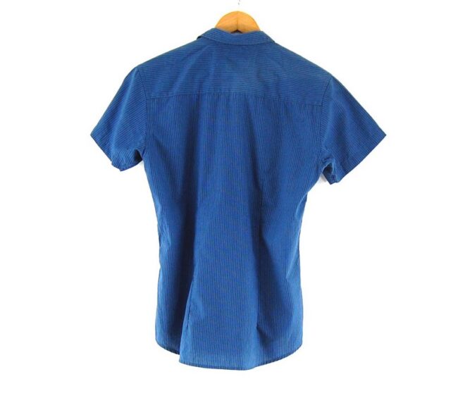 Back of Short Sleeve Blue Striped SMOG Shirt