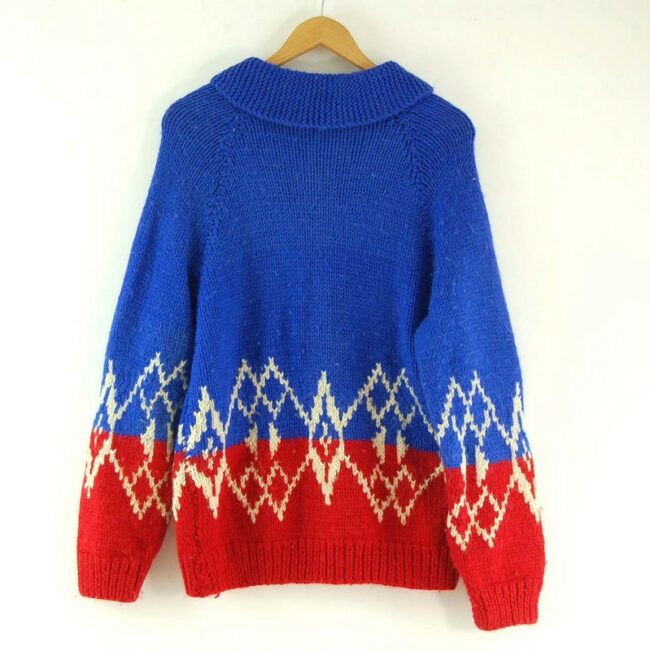 Back of Cowichan Sweater Blue and Red