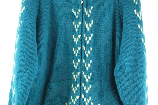 Front close up of Blue Cowichan Sweater