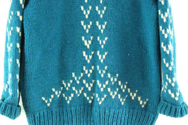 Back close up of Blue Cowichan Sweater