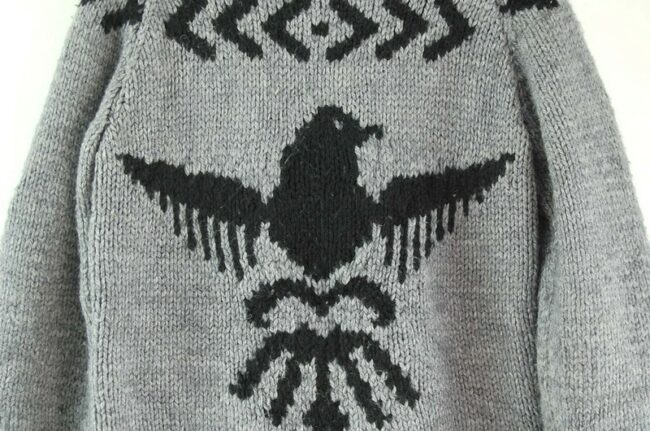 Back close up of 80s Arrow Print Cowichan Sweater