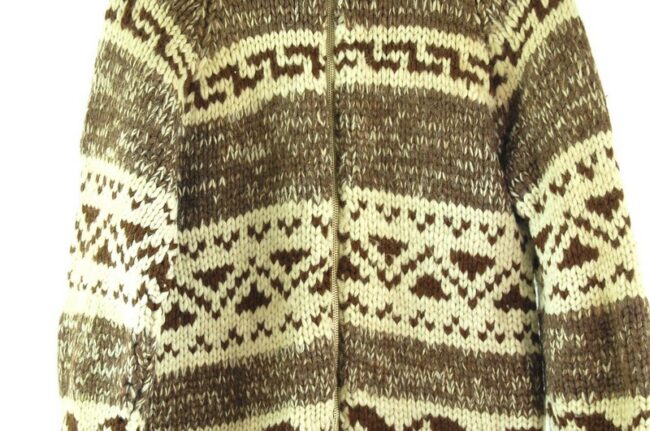 Close up of 80s Brown and Cream Cowichan Sweater