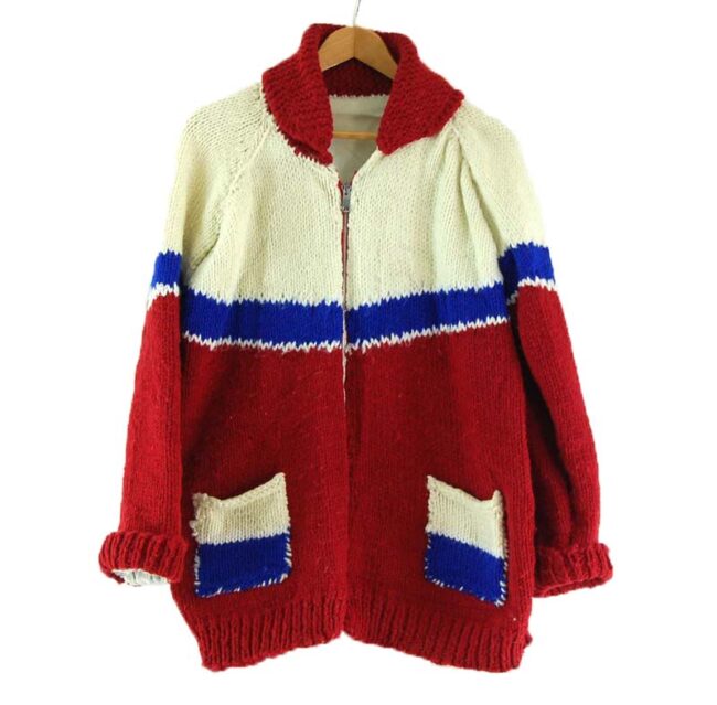 White, Blue and Red Cowichan Sweater