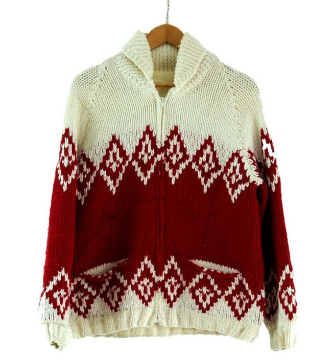 80s Red and White Cowichan Sweater