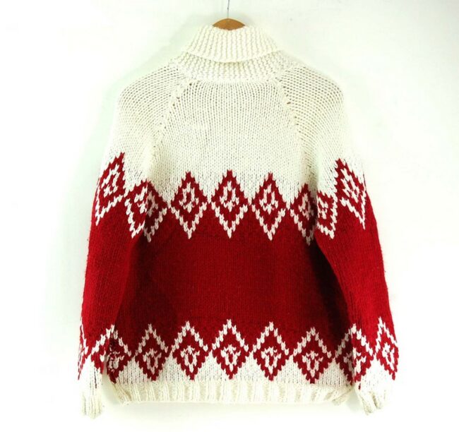 Back of 80s Red and White Cowichan Sweater
