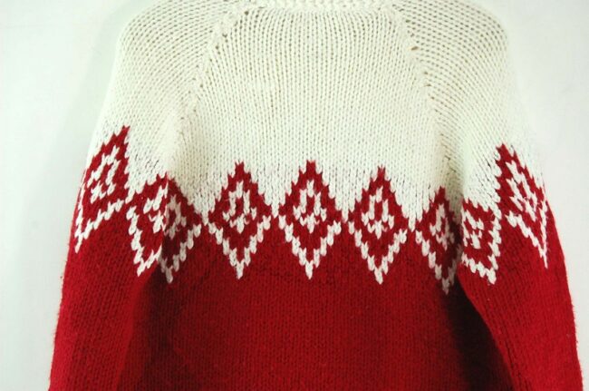 Back close up of 80s Red and White Cowichan Sweater