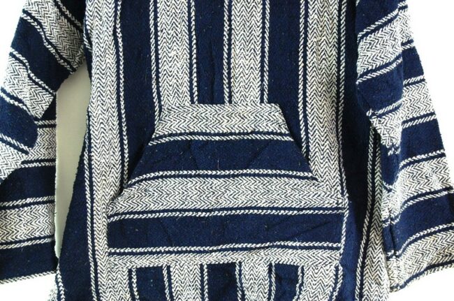 Close up of White And Blue Baja Hoodie