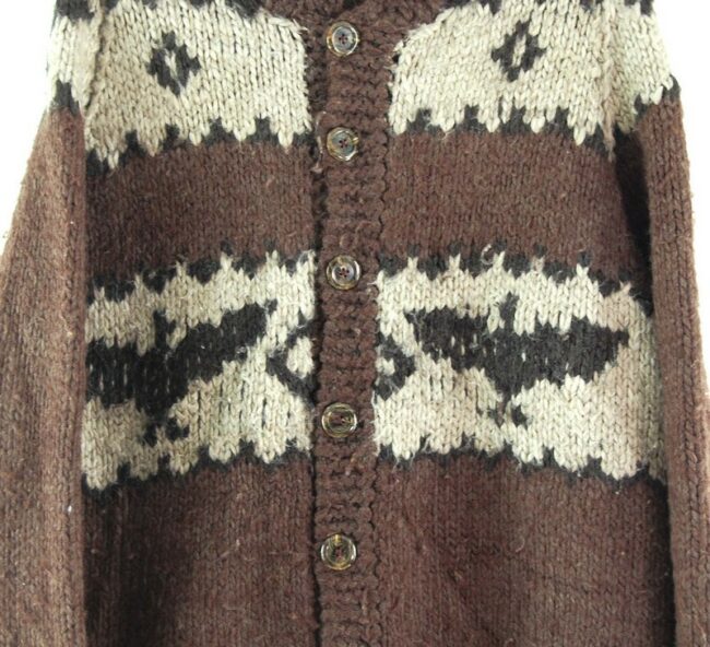Front close up of 80s Cowichan Cardigan
