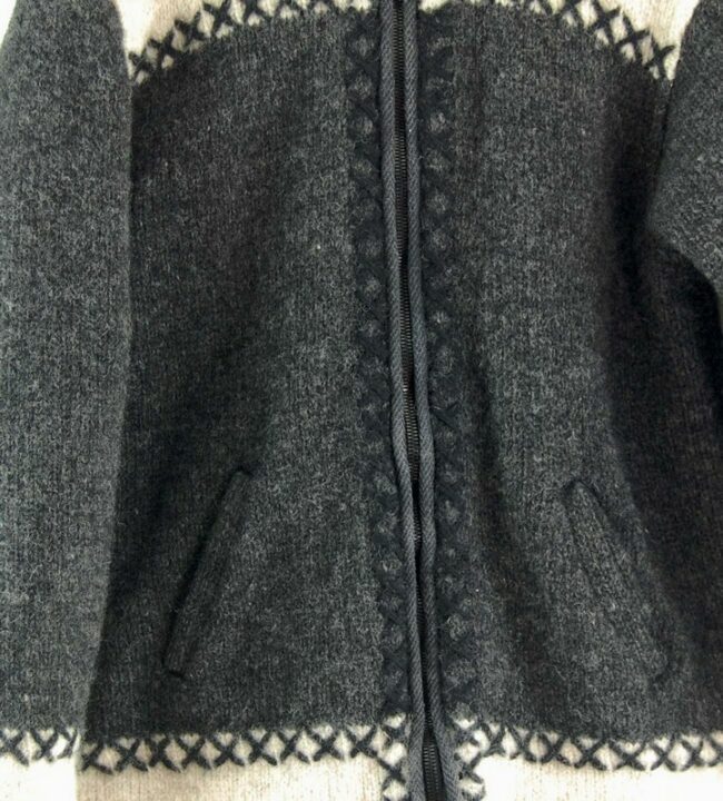 Close up of 80s Hooded Cowichan Sweater